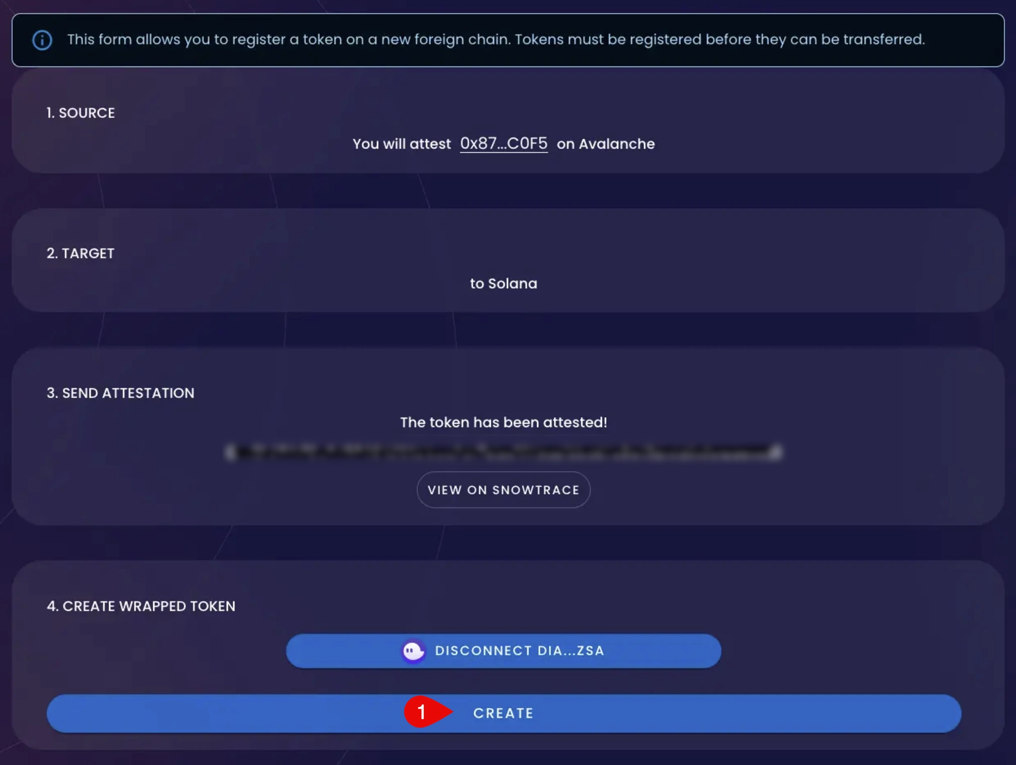 Create Wrapped Token Screen
